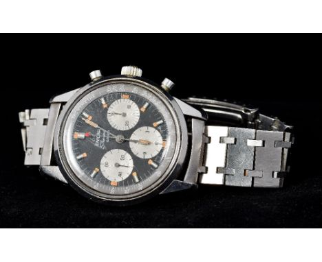 A 1960s gentleman's steel cased Mark III Enicar Sherpa Graph (Jim Clark) chronograph wristwatchThe signed black dial with "pi