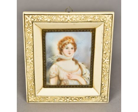 A miniature portrait of Queen Louise of Prussia, after GUSTAV RICHTER (1823-1884)In a white dress wearing a star mounted head