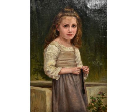 E GROVES (20th century) BritishPortrait of a Young Girl KnittingOil on canvasSigned and dated 192529.5 x 44 cm, framed   COND