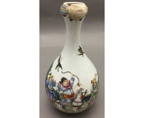 A Chinese porcelain baluster vaseFinely decorated with a huntsman on horseback with attendants hunting waterfowl and rabbits 