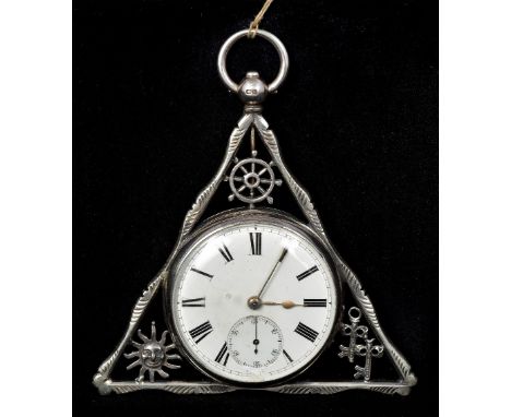 A silver pocket watchThe white enamelled dial with Roman and Arabic numerals and subsidiary sweep seconds dial, mounted in a 