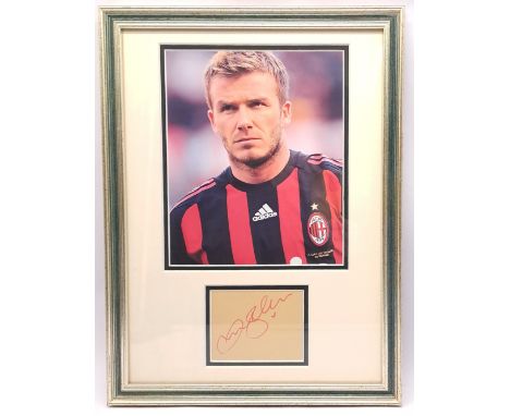 Football Memorabilia, signed framed mounted David Beckham Signature along with mounted photograph (Wearing AC Milan Shirt). A