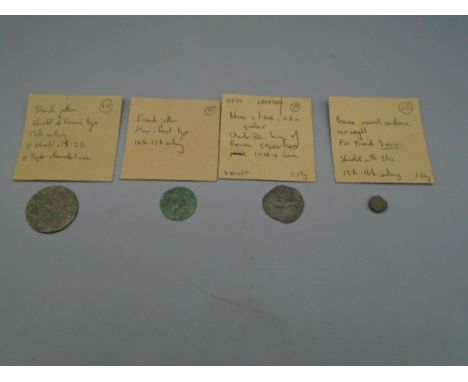 4x French jetton 15thc -mours head, Charles v11of France 1422, 1/2 ECV. These following lots are as found by a metal detector