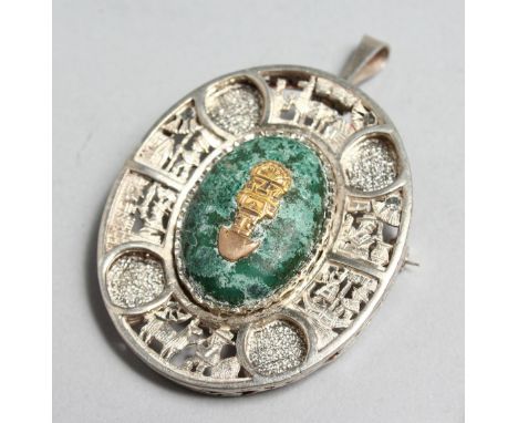 A CHINESE SILVER AND MARCASITE BROOCH.