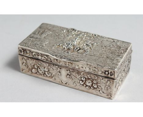 A RECTANGULAR DUTCH SILVER SNUFF BOX with impressed marks and B M. 2.75ins long.