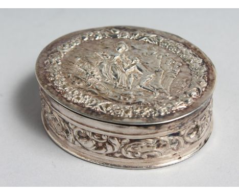 AN ONYX DUTCH SILVER SNUFF BOX with impressed marks, .800. 2.25ins deep.