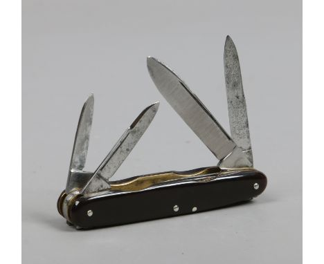 A Sheffield made multi tool pocket knife with worked back and tortoiseshell scales. 