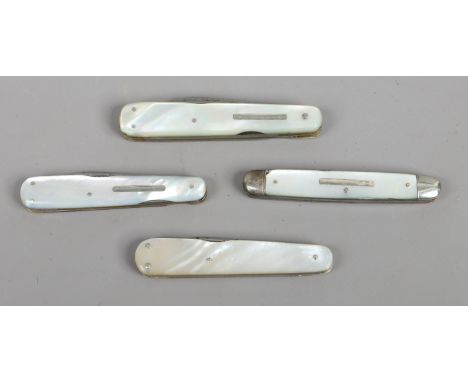 Four multi tool folding pocket knives with mother of pearl scales including George Wostenholm etc.