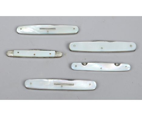 Five multi blade folding pocket knives with mother of pearl scales including John Watts etc.