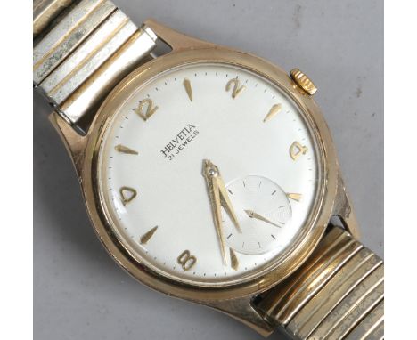 A vintage 9ct gold cased Helvetia manual wristwatch on bracelet strap.