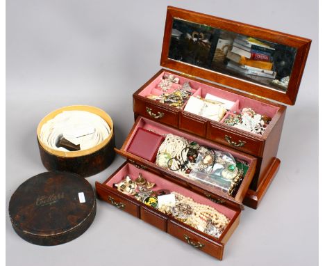 A vintage shirt collars box and contents of various studs and cufflinks and a box of costume jewellery including cameos etc.