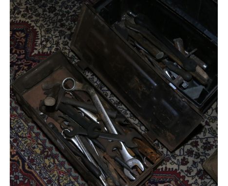 Two vintage steel boxes and contents of hand held engineers tools
