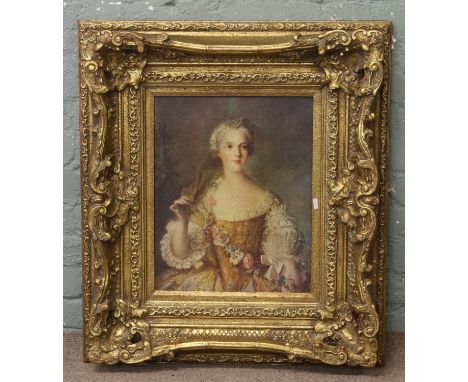 Style of Thomas Gainsborough, a large gilt framed oilograph, portrait of a lady.