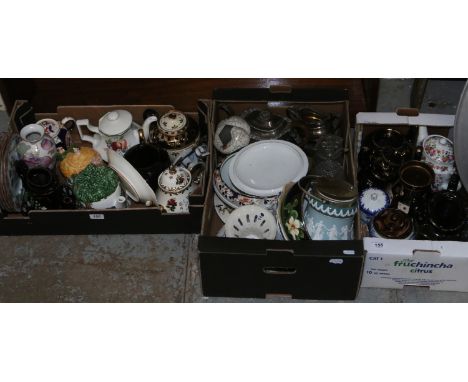 Three boxes of miscellaneous to include Sadler teapots, Carltonware, silver plated items etc