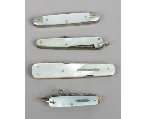 Four multi tool folding pocket knives with mother of pearl scales including Crookes etc.