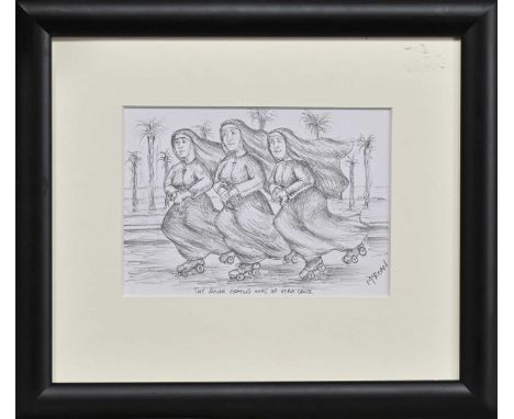 * GRAHAM H D MCKEAN, THE ROLLER SKATING NUNS OF VERA CRUZ pencil on paper, signed and titledmounted, framed and under glassim