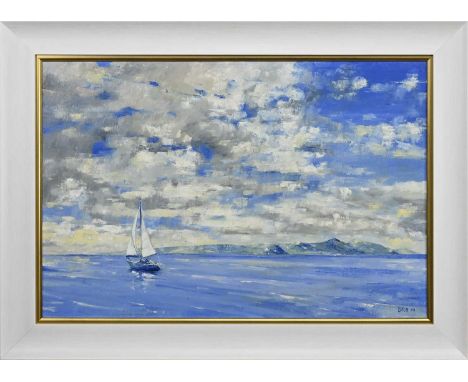 * ERNI UPTON FRSA (SCOTTISH b. 1936), WITH THE TIDE, OFF ARRAN, FIRTH OF CLYDE oil on canvas, signed, titled verso framedimag