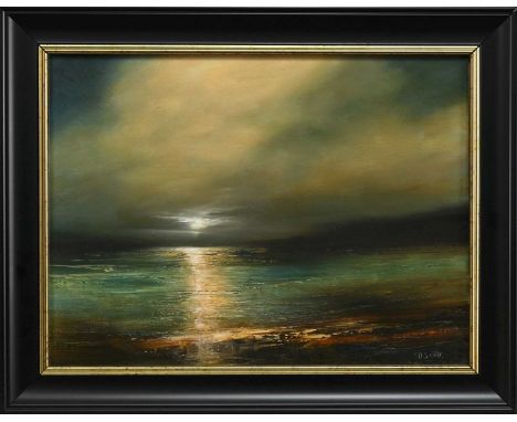* DARREN SCOTT, BREAKING LIGHT  oil on board, signed, titled and dated 2023 label versoframed and under glassimage size 31cm 
