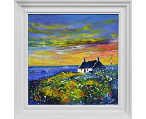 NATALIE SOUTER (SCOTTISH b. 1989), EVENING LIGHT AT ISLAY oil on canvas, signed, titled versoframed image size 30.5cm x 30.5c