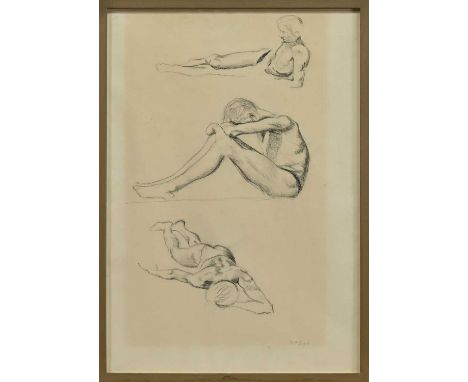 * ROBERT MACBRYDE (SCOTTISH 1913 - 1966), THREE MALE STUDIES pencil on paper, signed, titled and dated c. 1938 label versofra