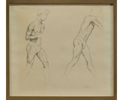 * ROBERT MACBRYDE (SCOTTISH 1913 - 1966), TWO MALE STUDIES pencil on paper, signed, dated c. 1938 label versoframed and under