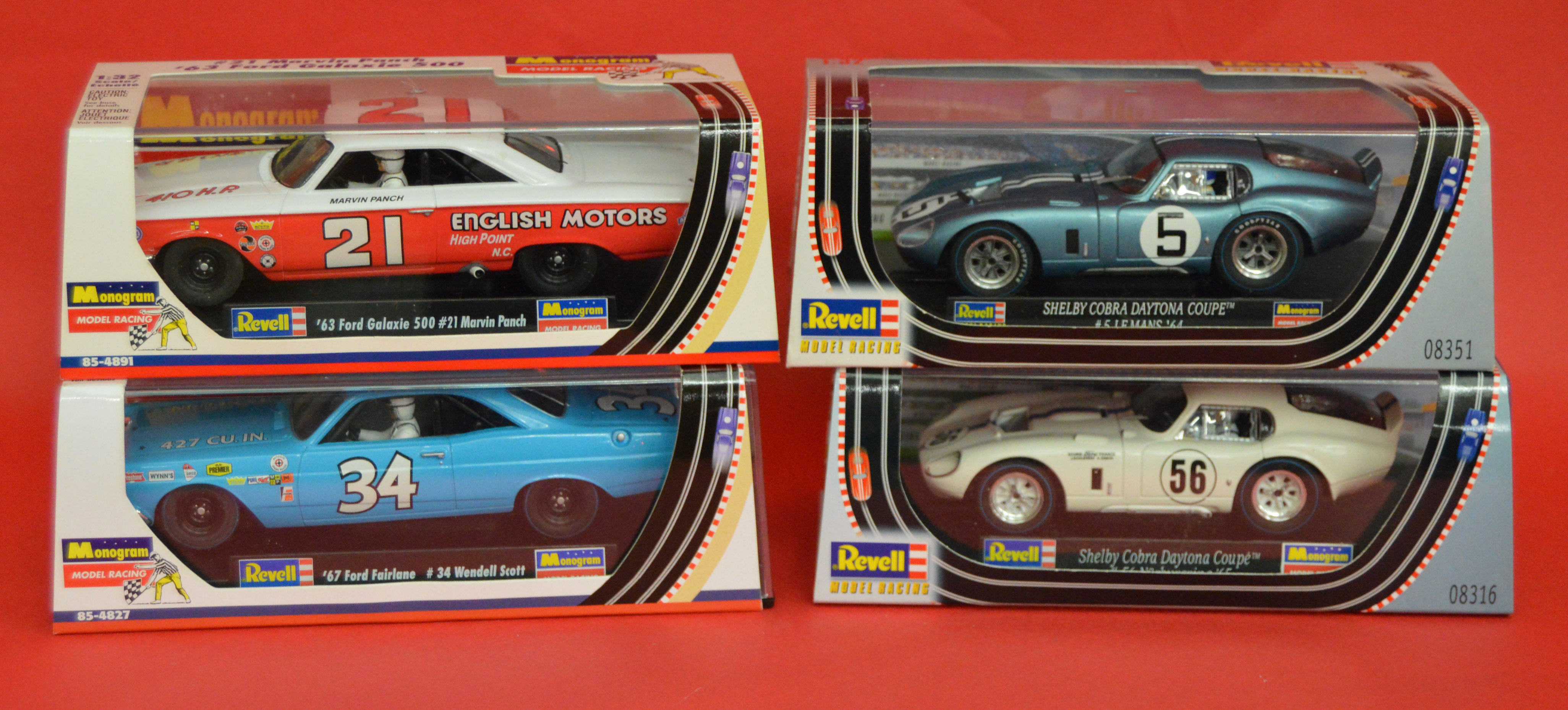 4 MONOGRAM / REVELL MODEL RACING SLOT CARS Shelby Cobra Daytona Coupe