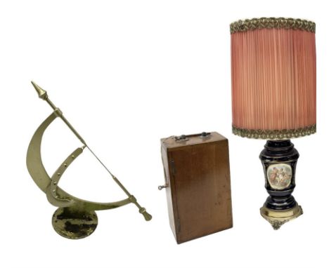 table lamp and shade, together with a microscope box with key etc