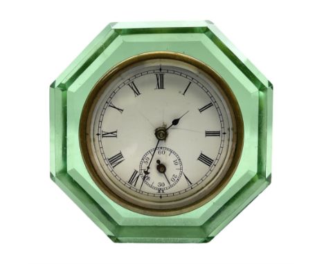 E N Welch art deco style uranium glass clock, H9cm