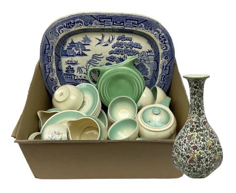 Cooper tea service for six, comprising of teapot, milk jug, covered sucrier, tea cups and saucers, dessert plates and cake pl