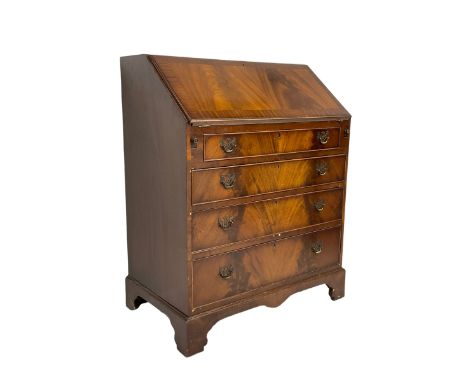 Reprodux - mahogany fall front bureau, fitted with four graduating drawers, on bracket feetDimensions: Height:&nbsp;97cm&nbsp