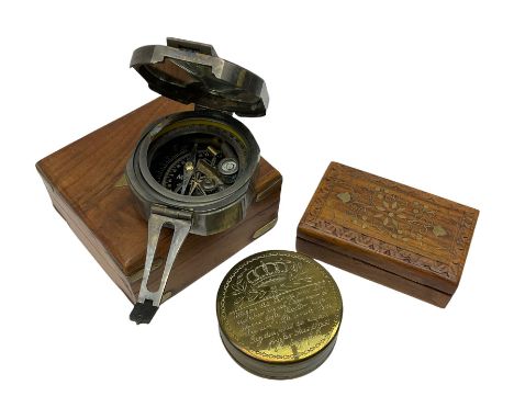 C.S.A. Stanley London 'Brinton Compass MKI 1862', brass trench art shell case trinket box, together with another box