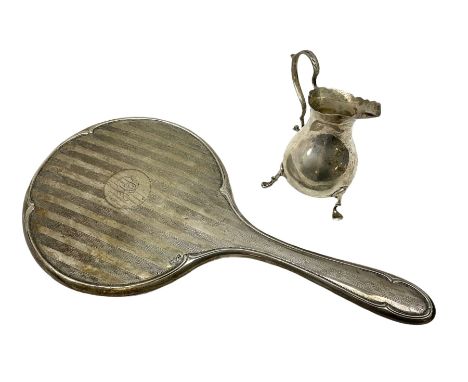 1920's silver mounted hand held dressing table mirror, with engine turned decoration, hallmarked Chester 1921, together with 