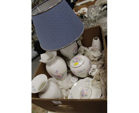 A TRAY OF AYNSLEY LITTLE SWEETHEART CERAMICS TO INCLUDE A LAMP,  TORTOISE TRINKET BOX ETC. 