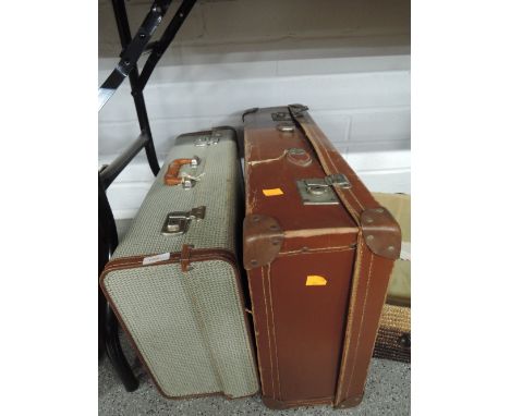 A vintage Foxcroft travel trunk suitcase and similar leather bound case