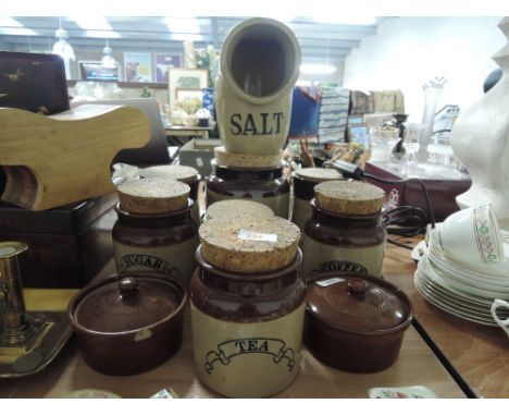 A selection of vintage style heavy stone ware jars and kitchen containers