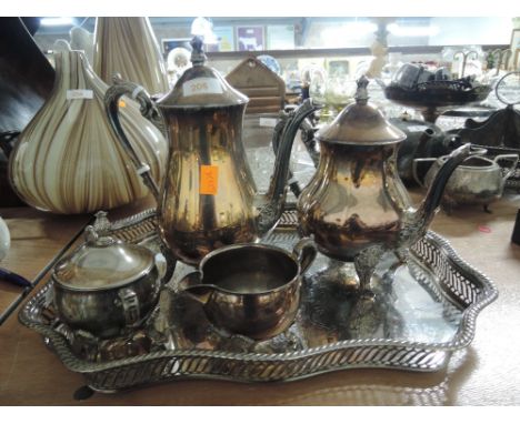 A plated part tea coffee service with teapots jug tray and bowl set