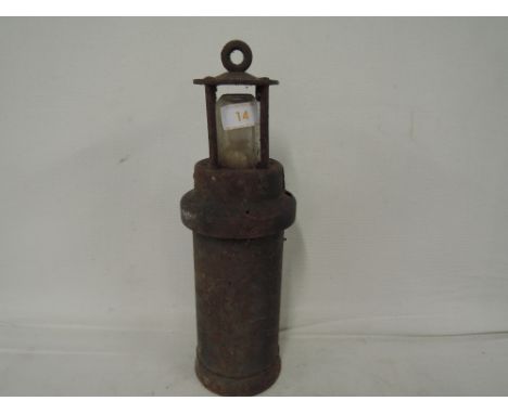 A vintage coal or similar miners lamp unsure of makers name stamped made in England