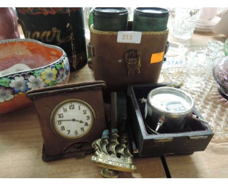 A selection of vintage collectable items including binoculars travel watch door knocker etc