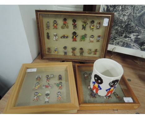 A selection of vintage Robertson's Jam advertising badges and similar mug by Silver crane company