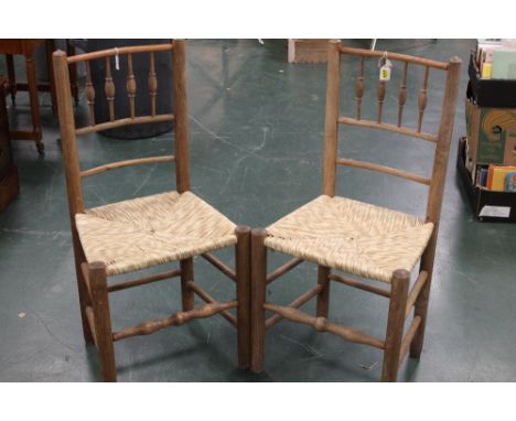 Pair of light timbered rush seated chairs, height to seat 45 cm, width 45 cm, depth 40 cm