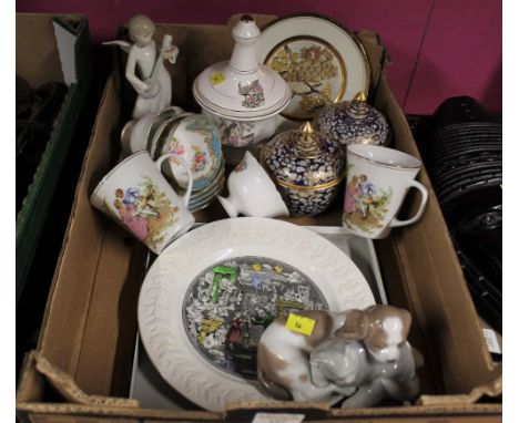 Decorative cups and saucers, plates, Lladro dog, etc