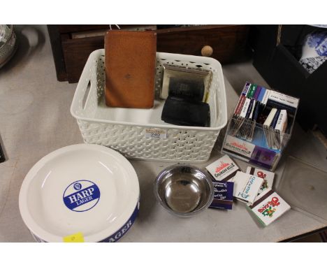 Small collection of Tobacciana - Harp Lager ashtray, match books, cigarette holders etc