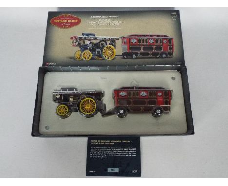 Corgi Vintage Glory of Steam 'Onward' Fowler Showmans locomotive with Caravan, boxed as new.
