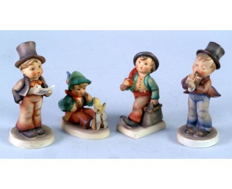 FOUR GOEBEL POTTERY FIGURES 'Serenade', 'Singing Lesson', Merry Wanderer' and 'Street Singer', 5" (12.7cm) high and smaller, 