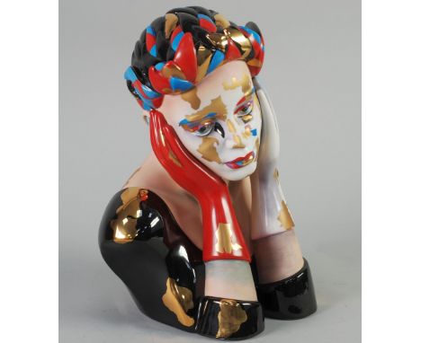 ARTIST SIGNED LIMITED EDITION GOEBEL, PORCELAIN BUST OF A LADY, 'Schonheit' (139/1000) painted in colours and modelled holdin