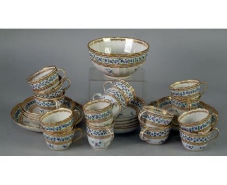 NINETEENTH CENTURY CROWN DERBY FLUTED CHINA TEA WARES  WITH PAINTED FLOWERING VINE AND GILT VINE BORDERS to include  SIX CUPS