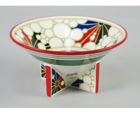 WEDGWOOD 'BIZARRE' BY CLARICE CLIFF CONICAL PORCELAIN BOWL, on four slab feet, 3 3/4" (9.5cm) high, 7 1/4" (8.4cm) diameter, 