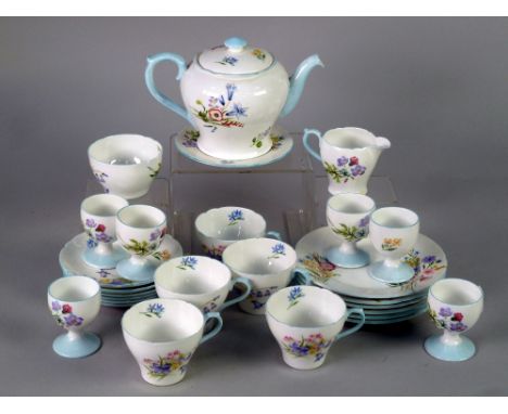 SHELLEY 'WILD FLOWERS' PATTERN CHINA TEA SET FOR SIX PERSON, No. 13668 viz SIX SMALL CUPS, SIX SAUCERS, SIX 6" (15.2cm) diame