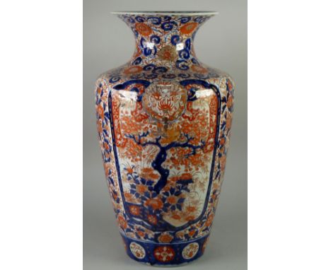 IMPRESSIVE JAPANESE LATE MEIJI PERIOD IMARI PORCELAIN VASE, of tapering high shouldered form with waisted neck, well painted 