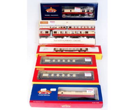 Bachmann 39-260 BR Mk1 buffet car, Thompson 34-65113 full brake coach, Hornby R4228 Northumbrian coach pack ex LNER coaches (